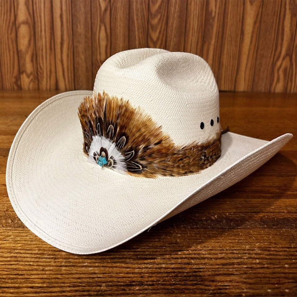 Cowboy Hat with Turquoise and Feather Concho