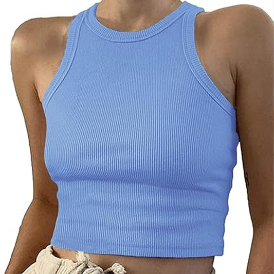 Sky Blue Ribbed Crop Top