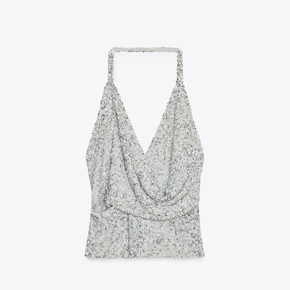 Sparkly Draped Halter Top