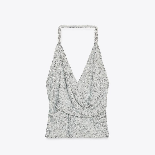 Sparkly Draped Halter Top