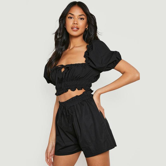 Square Neck Ruffle Crop Top
